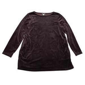 J Jill Women's Plush Velvet Long Sleeve Top Pockets M Comfort Leisure Loungewear